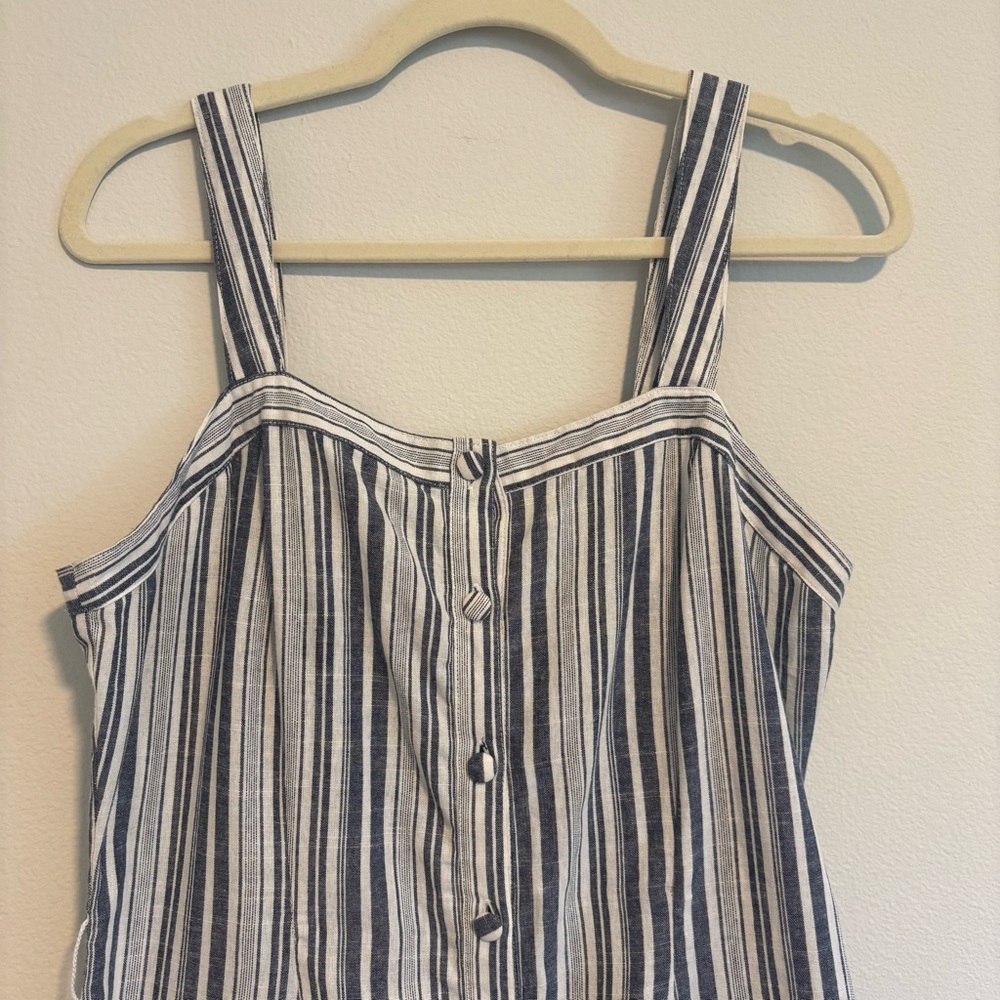 Striped Button-Down Shift Dress Navy and White Size Large 100% Cotton - Picture 2 of 9